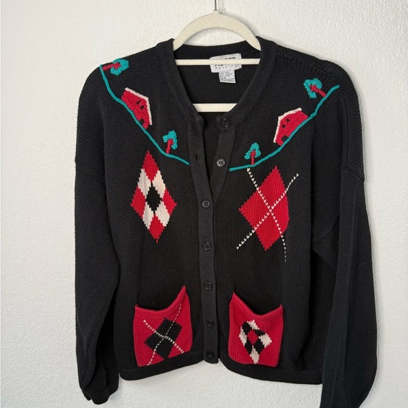 Koret Sweaters - Vintage Black and Red Christmas Argyle Sweater